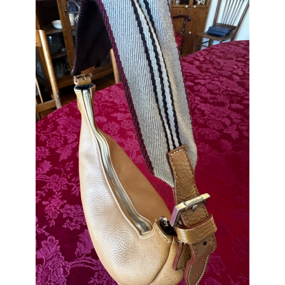 Burberry Tan Leather Shoulder Bag with Striped Strap - Picture 9 of 16
